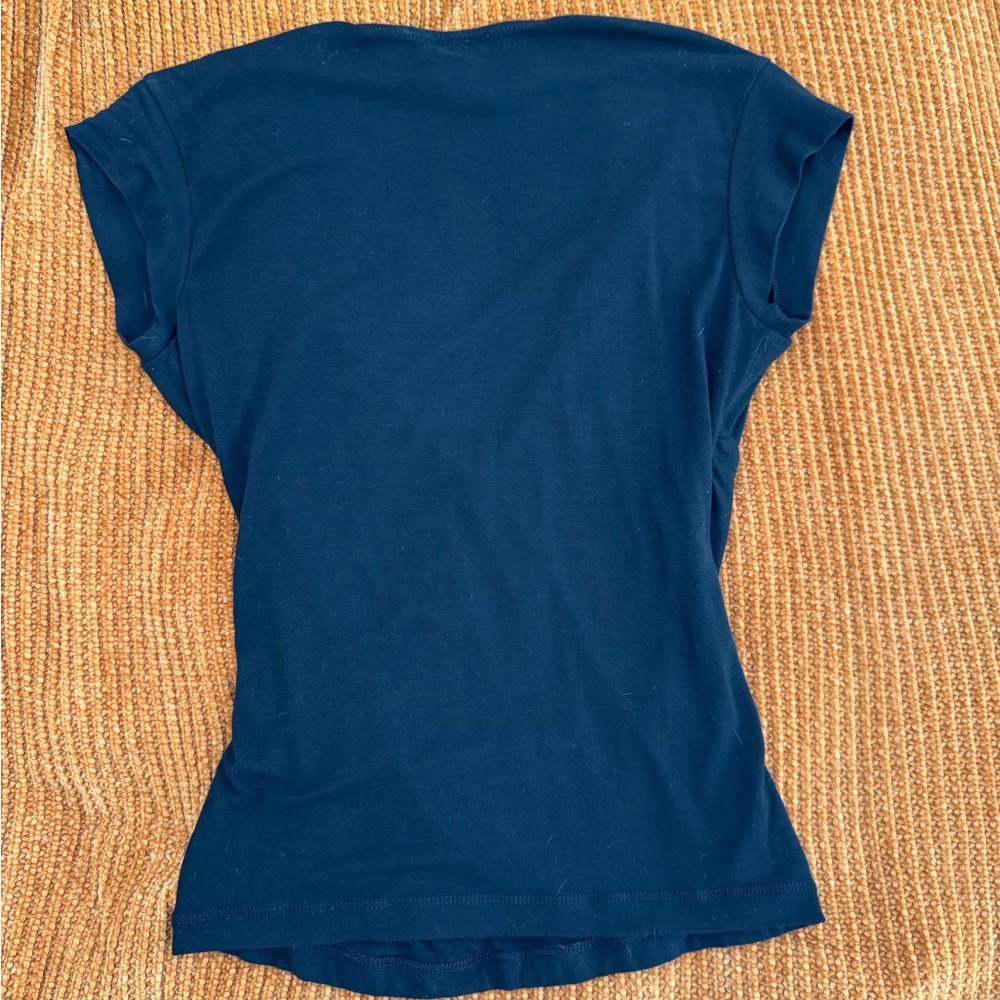BCBGMaxAzria Black Ruched Cap Sleeve Wrap top - Picture 4 of 7